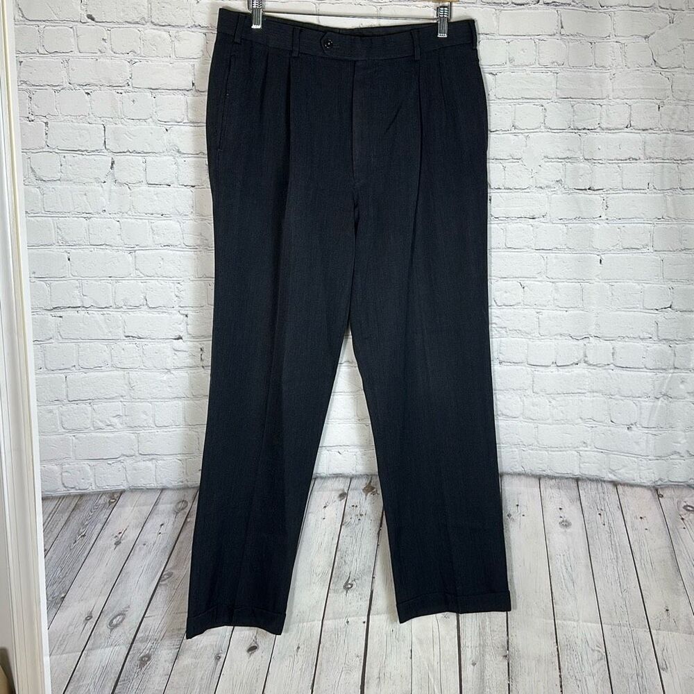 Brooks Brothers Mens 100% Wool Dress Pants Black 35x32 Pleated Front